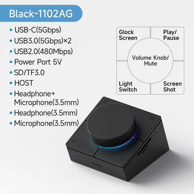 Hagibis Knob - USB C Hub with Shortcut Buttons and Volume Adjustment 2.5G