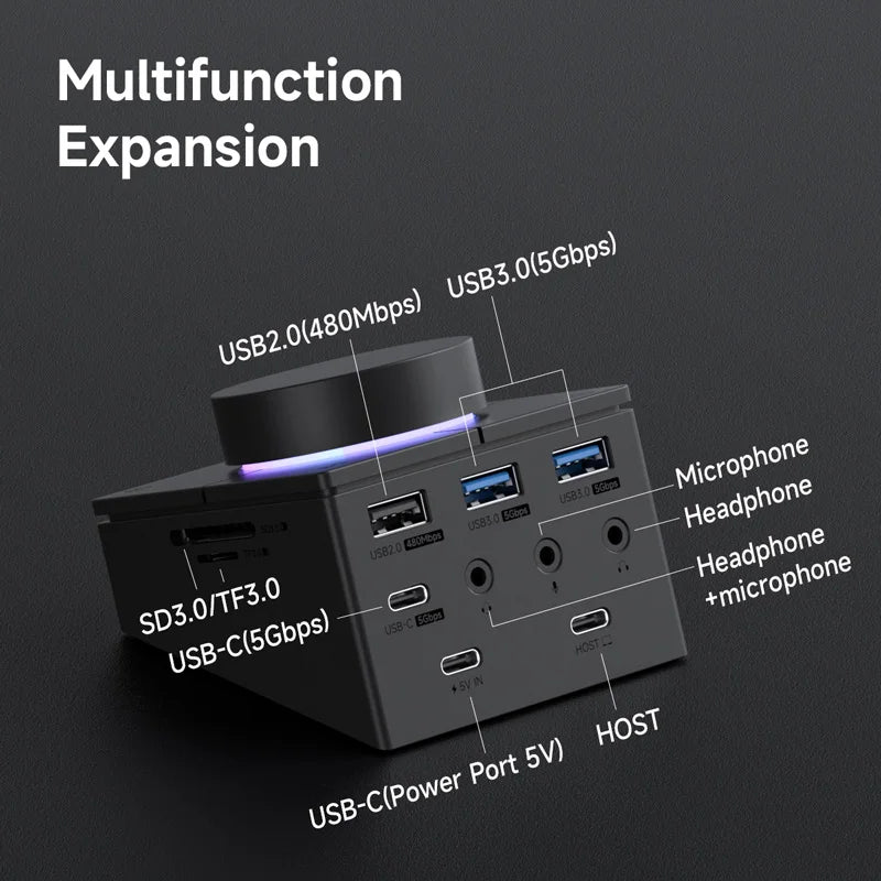 Hagibis Knob - USB C Hub with Shortcut Buttons and Volume Adjustment 2.5G