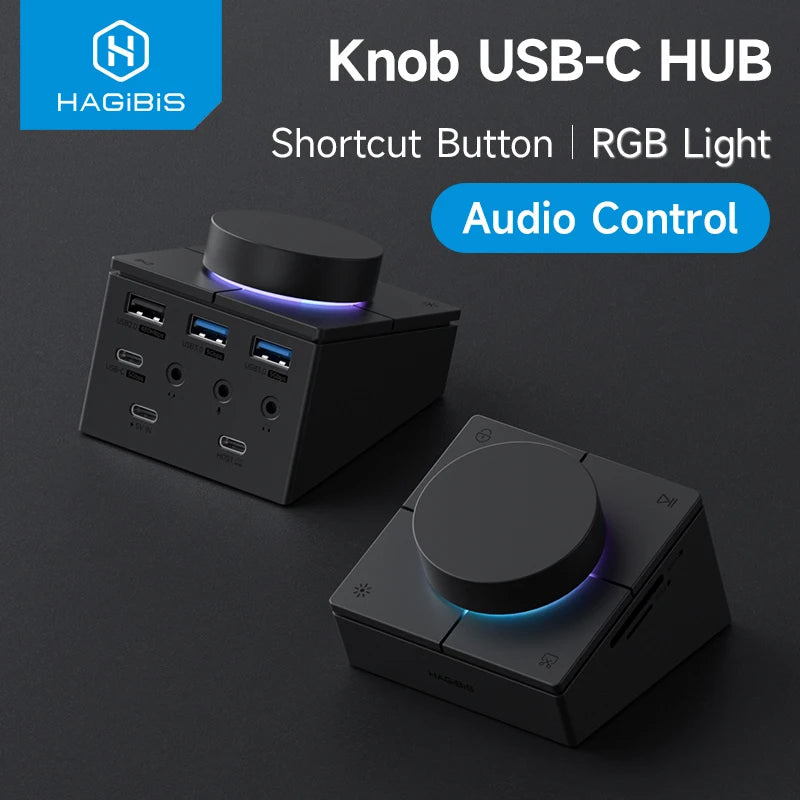 Hagibis Knob - USB C Hub with Shortcut Buttons and Volume Adjustment 2.5G