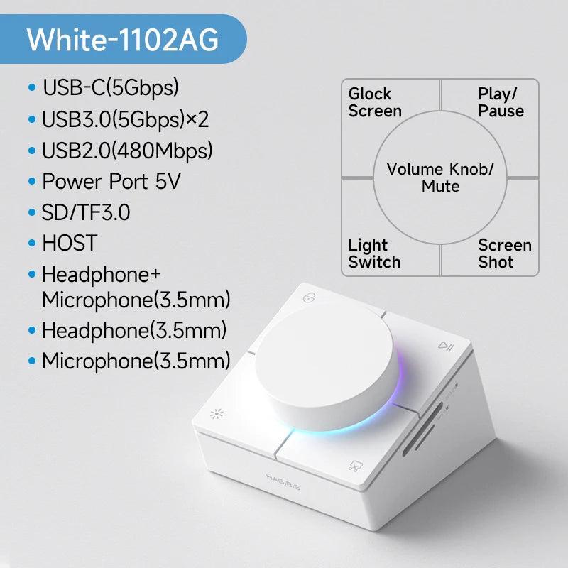 Hagibis Knob - USB C Hub with Shortcut Buttons and Volume Adjustment 2.5G